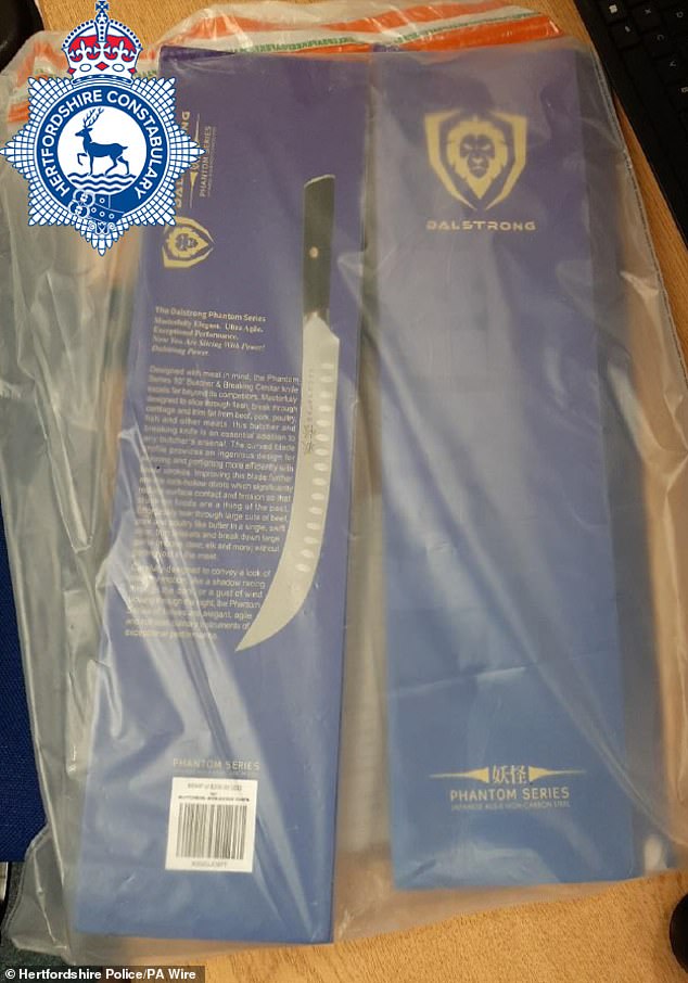 The knife packaging is pictured in a photo issued by police. Clifford stabbed Carol to death with a knife
