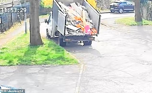 The driver put the van in reverse while also raising the truck bed so that all the waste fell out into the street