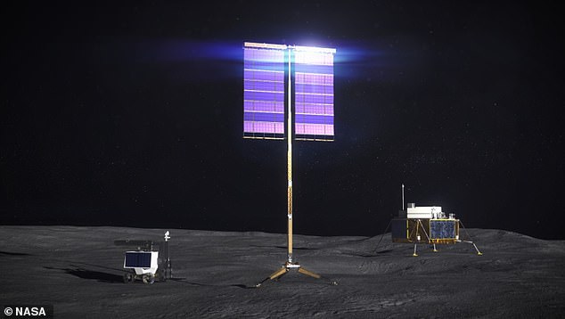 Solar array systems will help power exploration of the Moon. Pictured: An illustration of the device, which can deploy up to 32 feet high