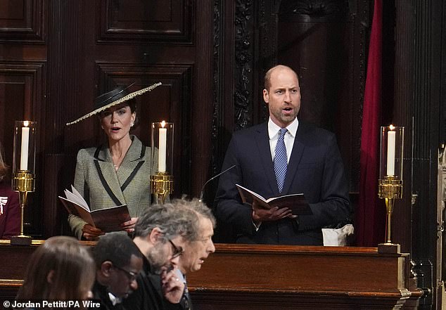 The Prince and Princess of Wales are pictured during the ceremony to install Dame Sarah Mullally as the 106th Archbishop of Canterbury