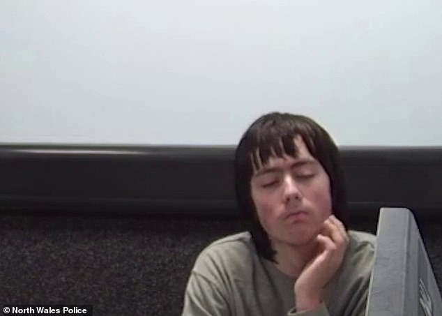 Roberts, pictured here in a police interview, answered no comment to all questions put to him by detectives