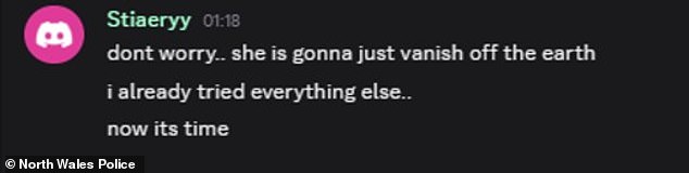 In another chat on Discord he shared chilling messages including one saying 'now it's time'