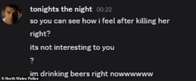 He also boasted how 'tonights the night [sic]' on the controversial messaging site Discord