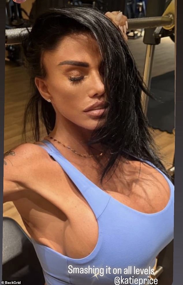 Katie shared photos of herself putting on a busty display in a skimpy vest while doing bicep curls