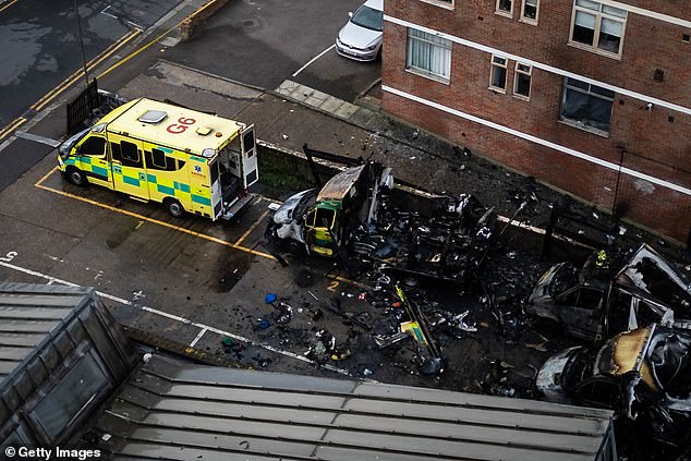 The senior officer spoke out just days after a firebomb attack on Jewish community ambulances in north London (pictured the aftermath), which is seen as an anti-Semitic hate crime