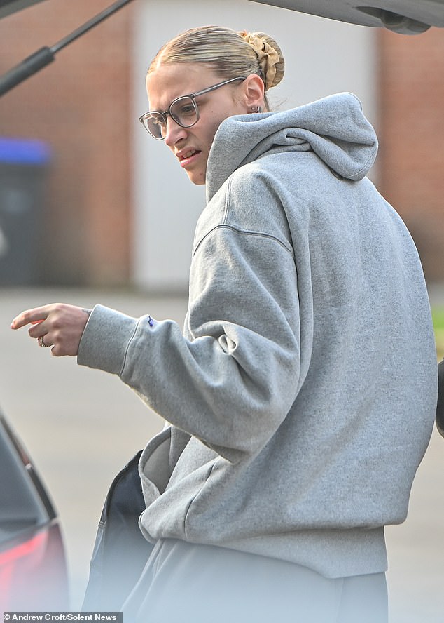 The sailor (pictured outside court) appeared at Bulford Military Court in Wiltshire on Wednesday where she denied seven counts of sexual assault