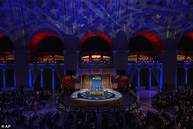 Union Station was decked out for President Donald Trump's appearance at a fundraising dinner Wednesday night to benefit the National Republican Congressional Committee, which helps elect GOP members to the House of Representatives