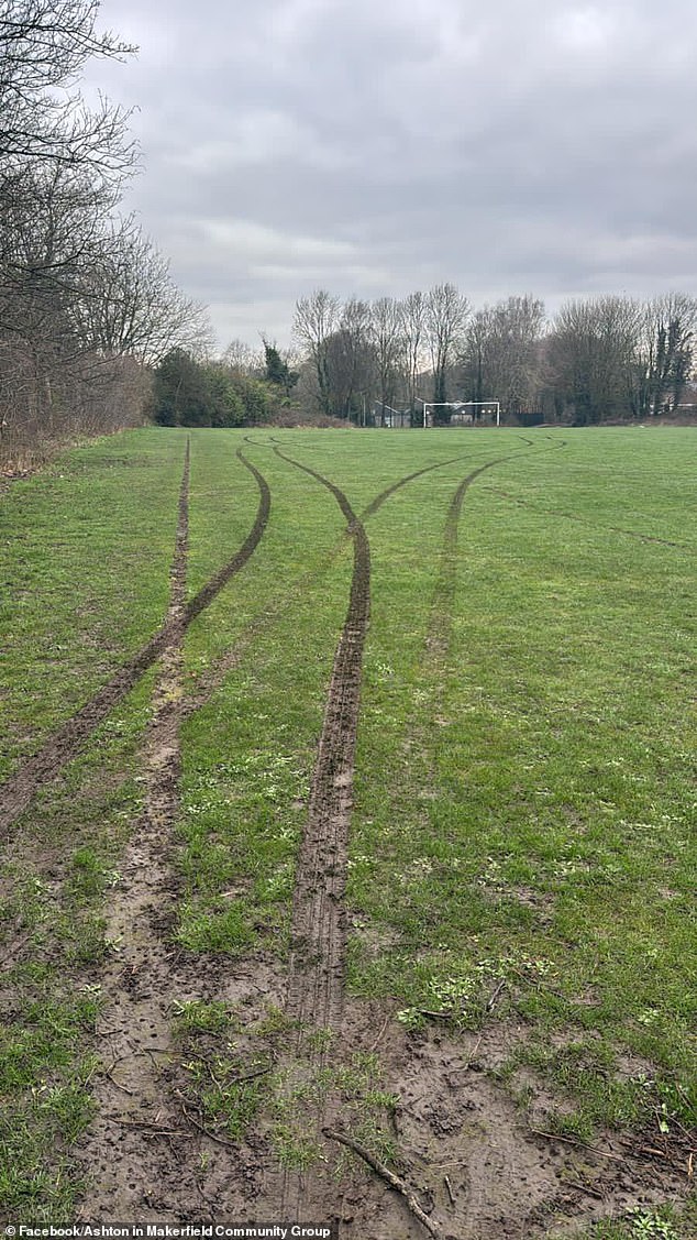 The local football pitch in Ashton was left unusable after the act of vandalism earlier this week, with pictures showing the aftermath