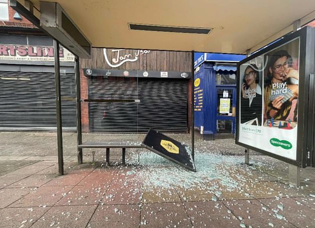A glass bus stop on the high street had previously been smashed up