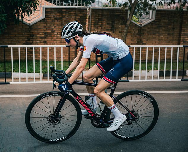 Blaming himself, Gabby's 'gutted' father Matt set about tracking down the bikes on the day of the theft. Incredibly, it took him mere hours to uncover one of the alleged thieves (Gabby is pictured racing in Rwanda for British Cycling)