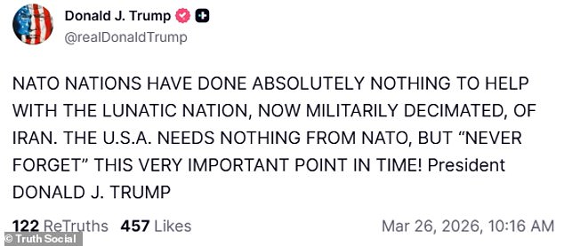 Trump lashed out at NATO again this morning on Truth Social