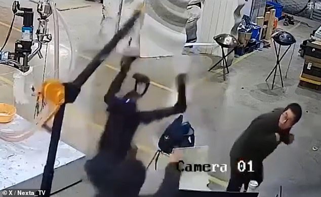 The robot - seemingly of its own accord - raised its arms in the air and brought them down again, repeating the motion with increasing speed and violence