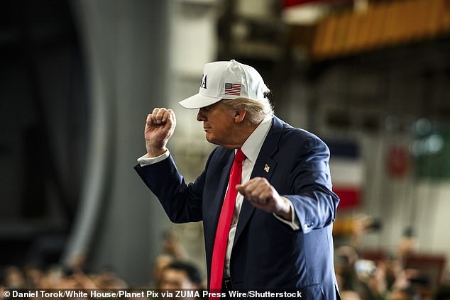 President Donald Trump, performs his "Trump Dance" at a rally in 2025