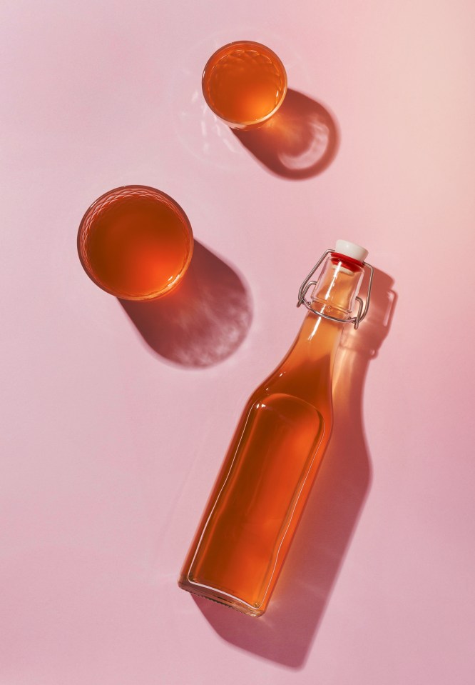 Top view arrangement with delicious kombucha drink