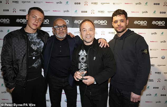 Stephen was supported by his son Alfie and rarely-seen stepfather Mike Fazakerley, as well as his half brother Nathan Fazakerley (L-R)