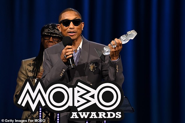 The musician appeared in great spirits as he accepted the award and made a speech for the audience