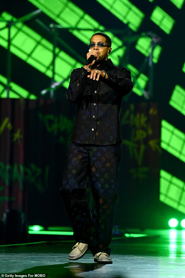 Meanwhile, Chip cut a trendy figure in a black co-ord with a multicoloured print as he took to the stage after to perform for the crowd