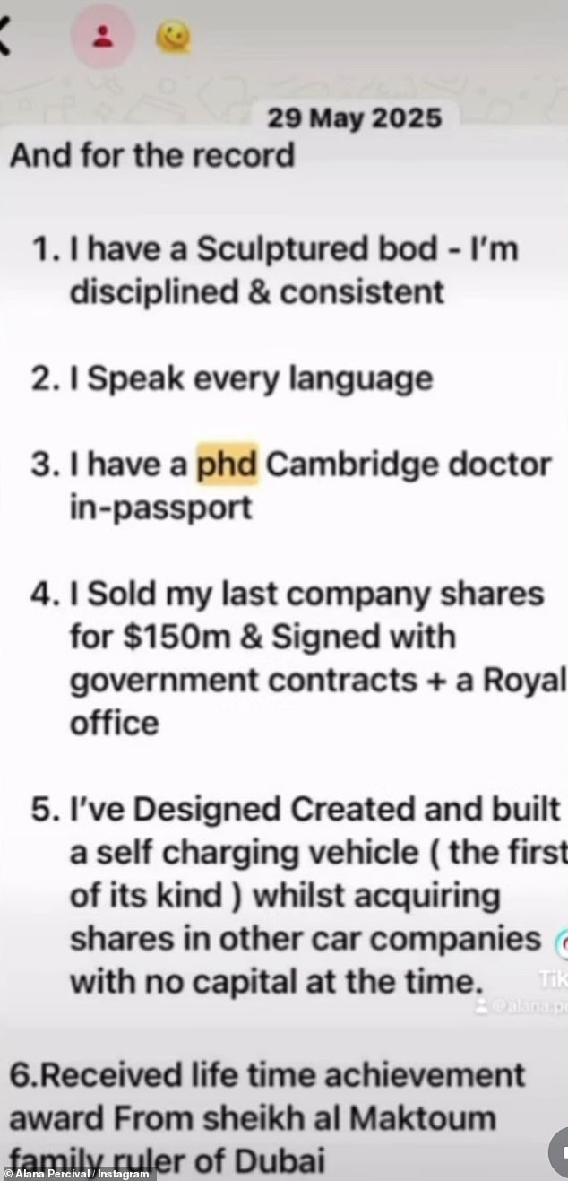 Lee’s ex, Alana Percival, has responded to the video with alleged messages from him, which she says prove his lies