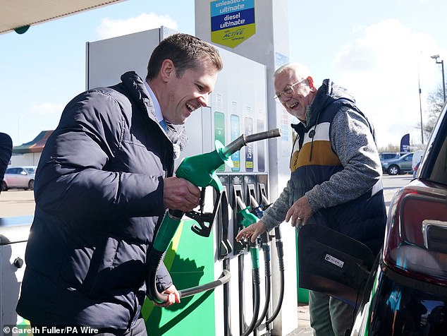 Ms Reeves was facing added pressure from Reform yesterday, with treasury spokesman Robert Jenrick (pictured, on a visit to a petrol station in Dover, Kent, on Thursday) calling on her to halve VAT on petrol for three months
