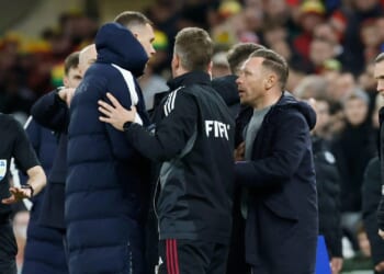 Craig Bellamy has heated row with man who replaced him at Man City during Wales' gut-wrenching play-off defeat