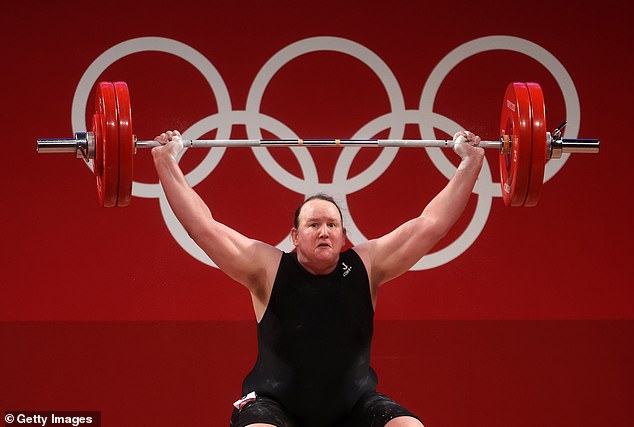 Transgender athletes are now blocked from taking part in women's sports at the Olympics (pictured: Laurel Hubbard in the Tokyo Games in 2021)