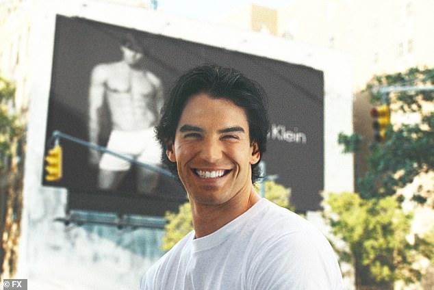 Michael Bergin replaced Mark Wahlberg as Calvin Klein's underwear model in the 1990s (Noah Fearnley, pictured, plays Michael in the series)