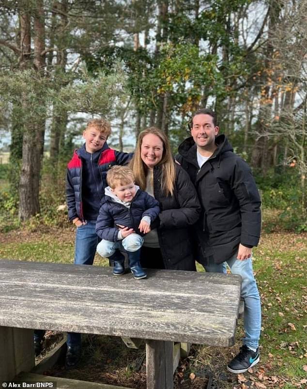After a lengthy legal battle University Hospitals Dorset has paid them £130,000 compensation, but no fault was admitted by the trust. Pictured: Alex and Steven Barr with their two sons.