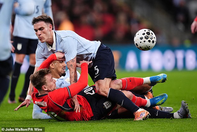 On a baffling night of refereeing decisions Sven Jablonski appeared miss that he had give Manuel Ugarte two yellow cards without sending him off