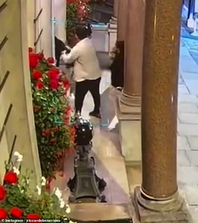 US events company boss J Riccardo Benavides was pounced on (pictured, on CCTV footage) and had his watch stolen in Mayfair in October last year