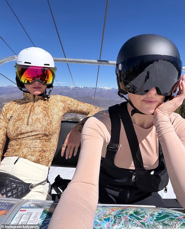 The pop star also posted a photo of her sitting on a ski lift with her longtime pal Mia Moretti