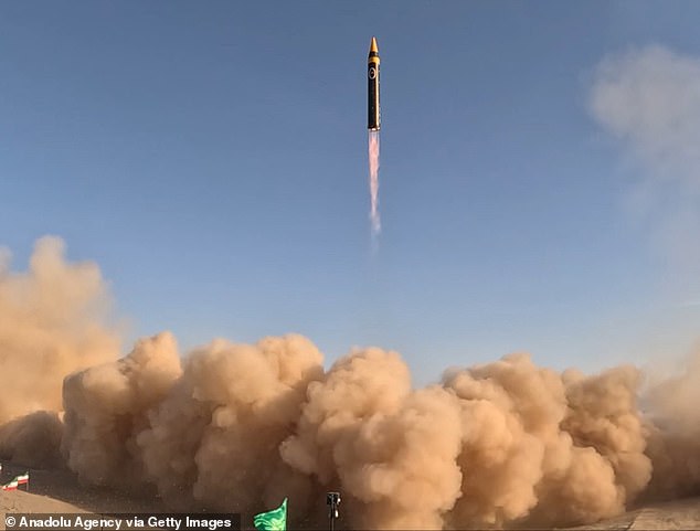 Two Khorramshahr-4 ballistic projectiles – the very ones that were recently fired at our base in Diego Garcia – trundle out of their underground ‘missile cities’