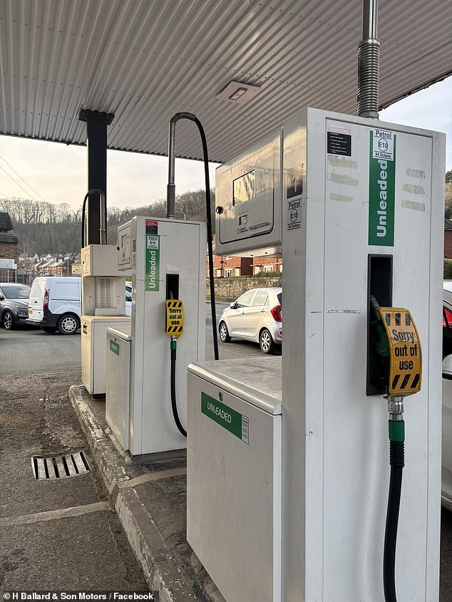 Beth Ballard, who runs a forecourt at H Ballard & Son car showroom and petrol pumps (pictured) in Welshpool, stopped selling petrol on March 19