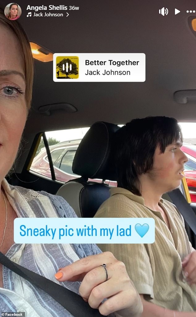 Angela, a teaching assistant, posted a number of photos on Facebook of her son - who had autism and ADHD - including this one she captioned: 'Sneaky pic with my lad'