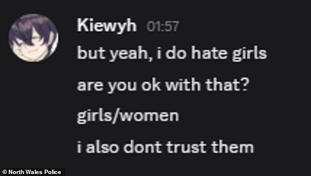 Roberts also shared messages on the social media platform Discord about hating women