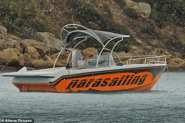 Three children aged 15-13 had been parasailing on Mallios' boat (pictured) when a sudden storm hit and tragedy struck