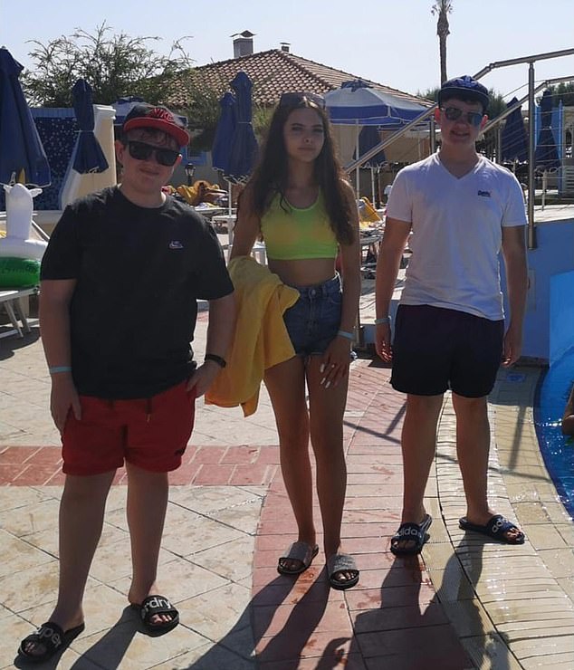 Cousins Jessica Hayes, 15 (centre), and Michael Connelly, 13 (left) died in Rhodes . Mikey's brother James Connelly (right), 15 at the time, was left in a coma for weeks