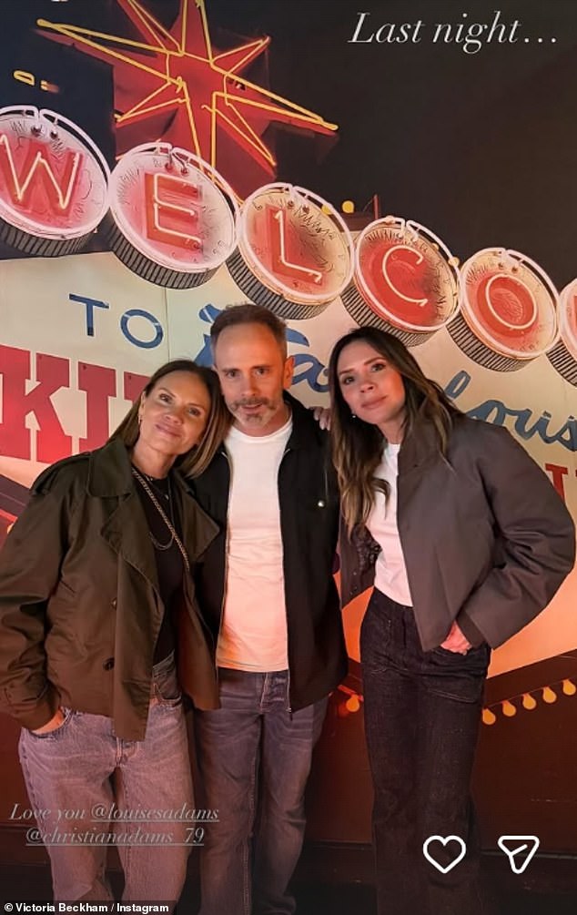 Victoria's brother Christian and her sister Louise were also at the gig with the three siblings posing for a photo together