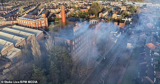 Smoke was still smouldering from the building on Saturday morning