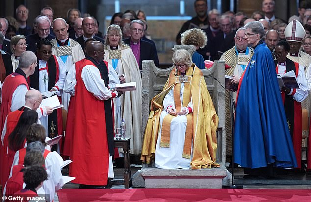 The Most Reverend Dr Albert Chama, Archbishop of Central Africa, led a prayer for the Archbishop of Canterbury Dame Sarah Mullaly during the Enthronement Ceremony on March 25 2026. The Royal family was in attendance