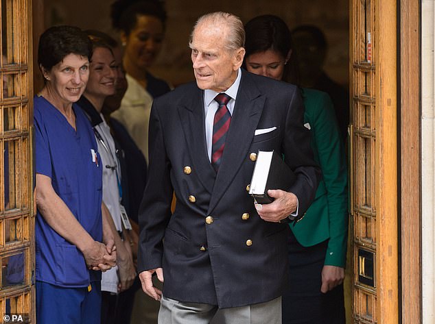In 2013, Prince Philip spent 11 days in hospital for abdominal surgery. He turned 92 while being treated. Above: The Duke of Edinburgh leaving the London Clinic following his treatment in 2013