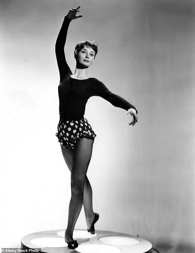 Hepburn showing a ballet dancer's elegance during a photoshoot in 1952
