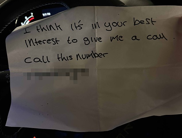 The blackmail note that was left at Mr Gough's door the night before he took his own life. A police investigation identified suspects - who were given 'stern advice'