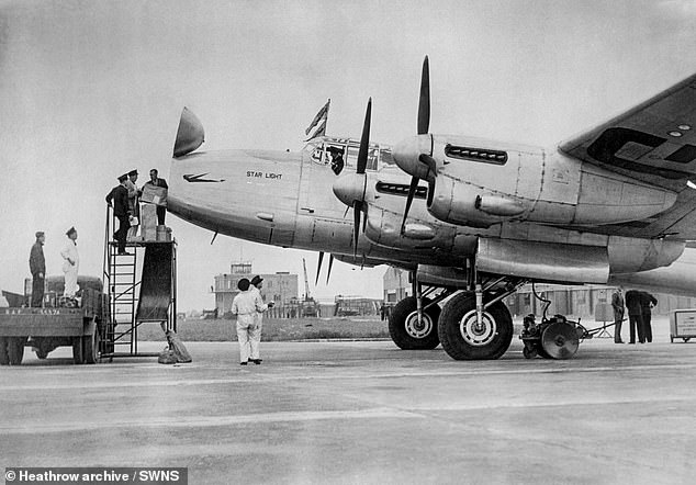 Starlight, the first aircraft to fly from London Airport - later renamed Heathrow - is pictured on January 1, 1946
