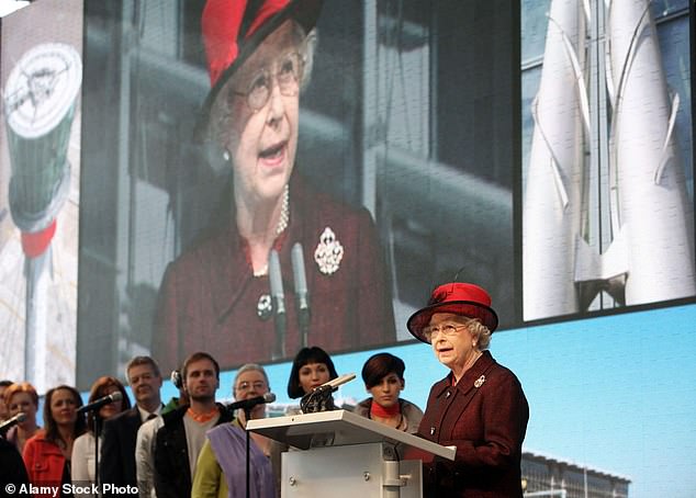 Queen Elizabeth II officially opens the new Terminal 5, accompanied by Prince Philip, on March 14, 2008