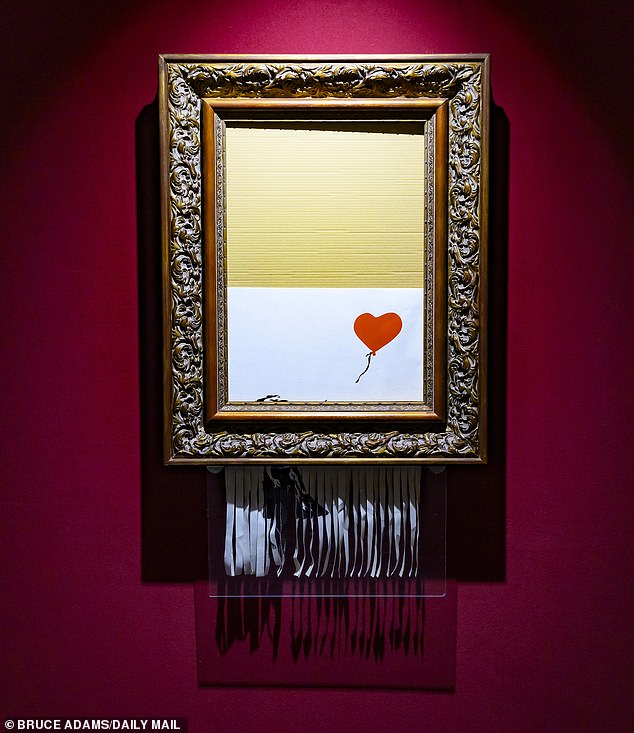 In 2018, Banksy’s Girl with Balloon painting self-destructed via a hidden shredder in its frame immediately after selling for £1.1 million at Sotheby's. After the painting was sold to a phone bidder, an alarm was triggered and the work glided through the hidden shredder to the amazement of onlookers at the auction house