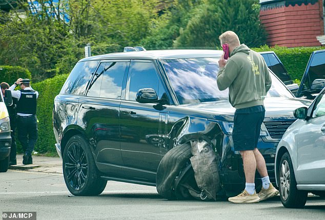 Pictures obtained by Daily Mail showed Chloe arriving to see James' car had been involved in a road traffic collision in north London