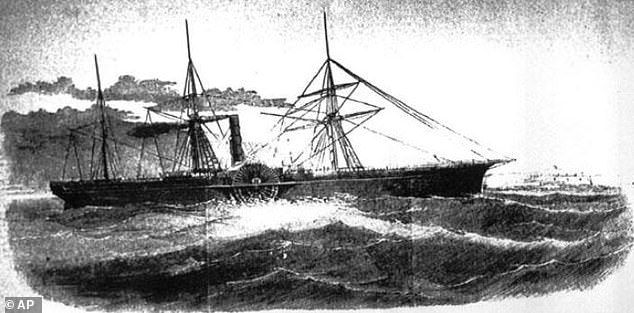 This undated drawing made available by the Library of Congress shows the US Mail ship SS Central America, which sank after sailing into a hurricane in September 1857, killing