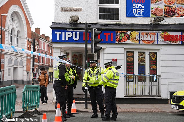A police cordon near to the scene in Derby where a number of people were injured yesterday