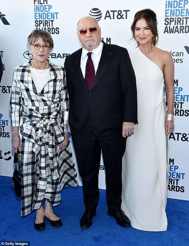 (L-R) Mary Beth Hurt and Paul Schrader posed with actress Victoria Hill at the 2019 Film Independent Spirit Awards on February 23, 2019 in Santa Monica, California