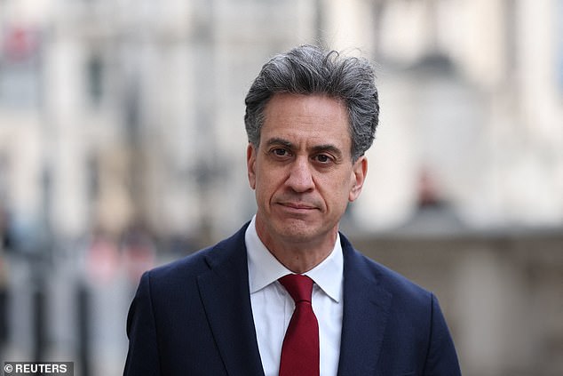 She said on Sunday that the plan would involve 'scrapping the silly taxes that Ed Miliband (pictured) has put on' energy